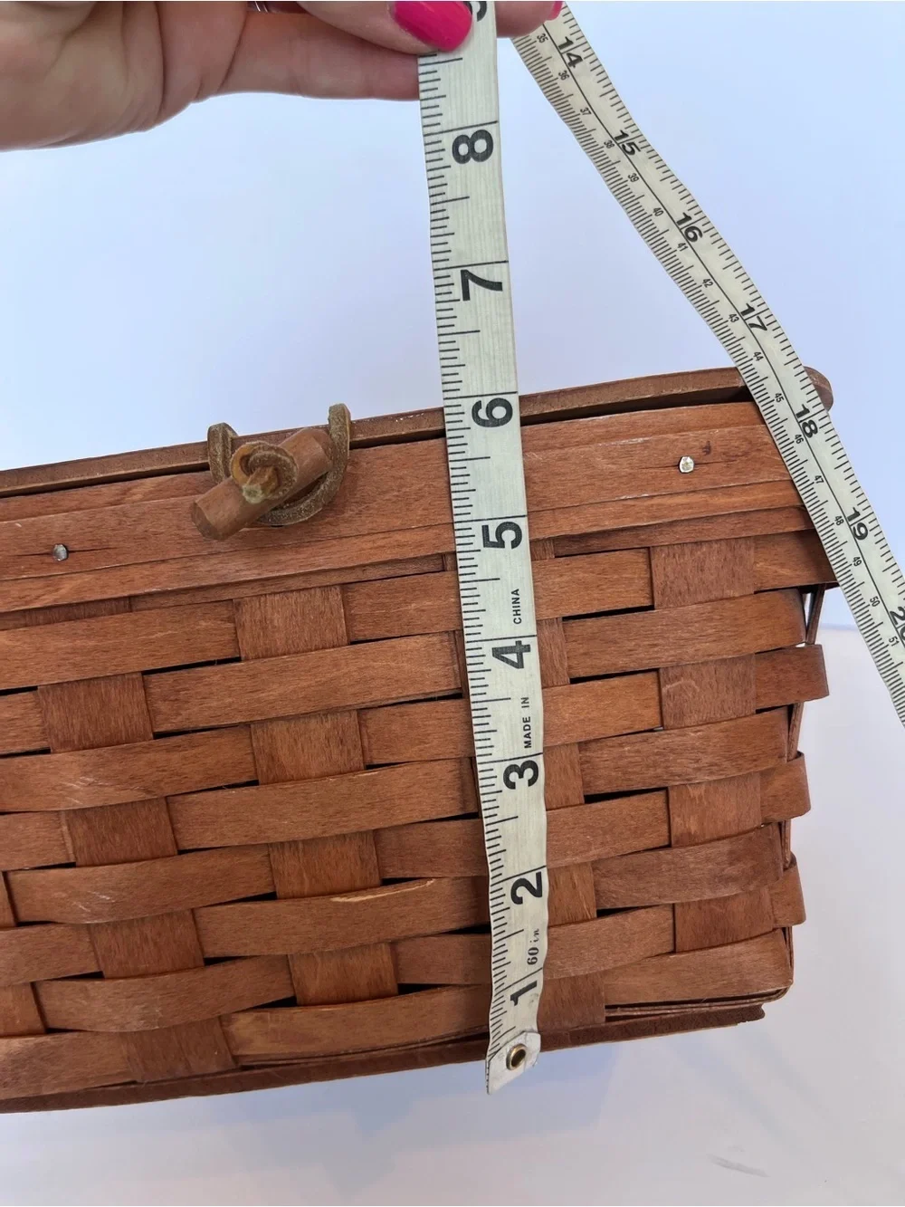 Vintage Longaberger Floral Hand Painted Basket with Handles Purse Picnic Basket